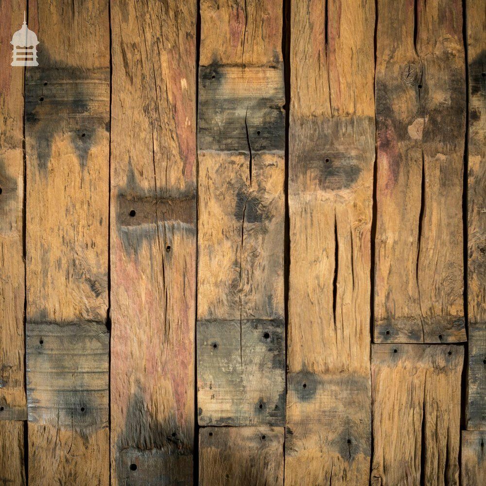 Batch Of 17 Square Metres Of Brushed Oak Reclaimed From Canal Lock Gates photo vintage