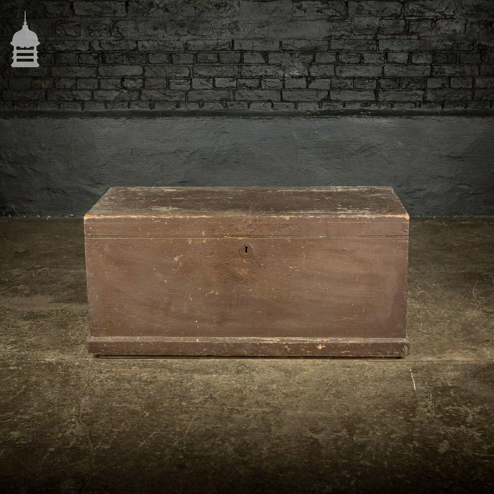 Vintage Wooden Tool Chest With Brown Flaky Paint And Removable Internal Tray
