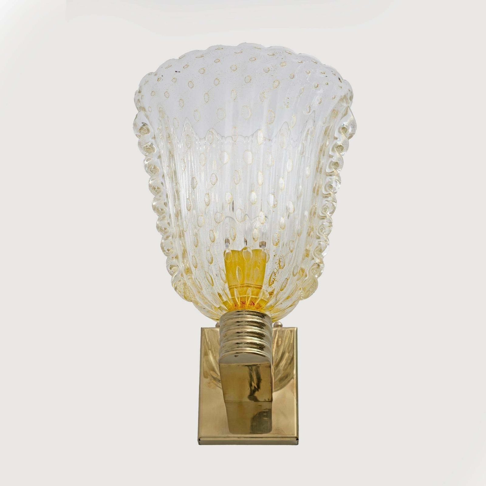 Barovier & Toso Art Dèco Style Brass And Pulegoso Murano Glass Sconces, Pair photo for sale