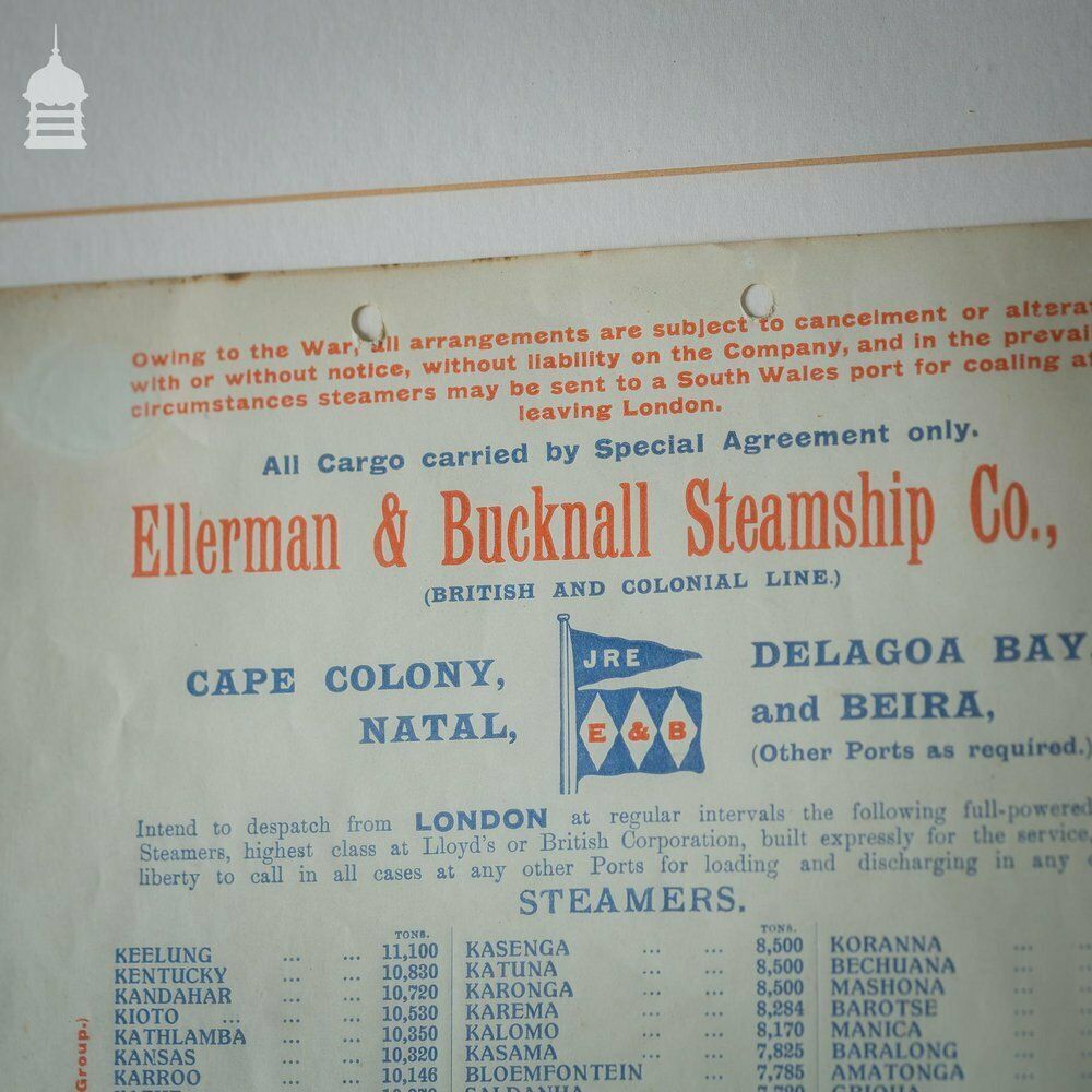 1915 Ellerman & Bucknall Steamship Co. Ltd Notice In Later Frame photo 240.0