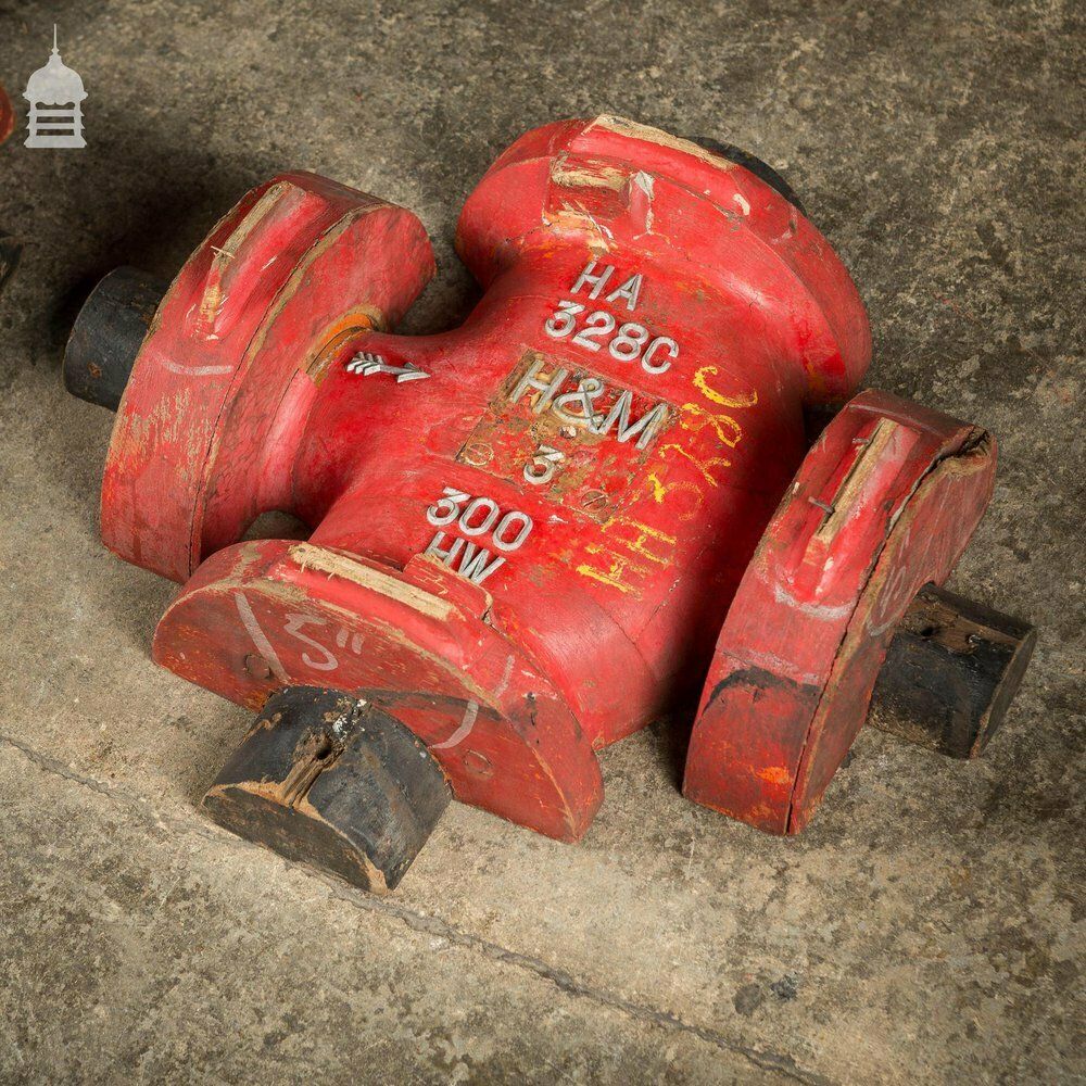 Pair Of Red Industrial Factory Foundry Moulds photo vintage
