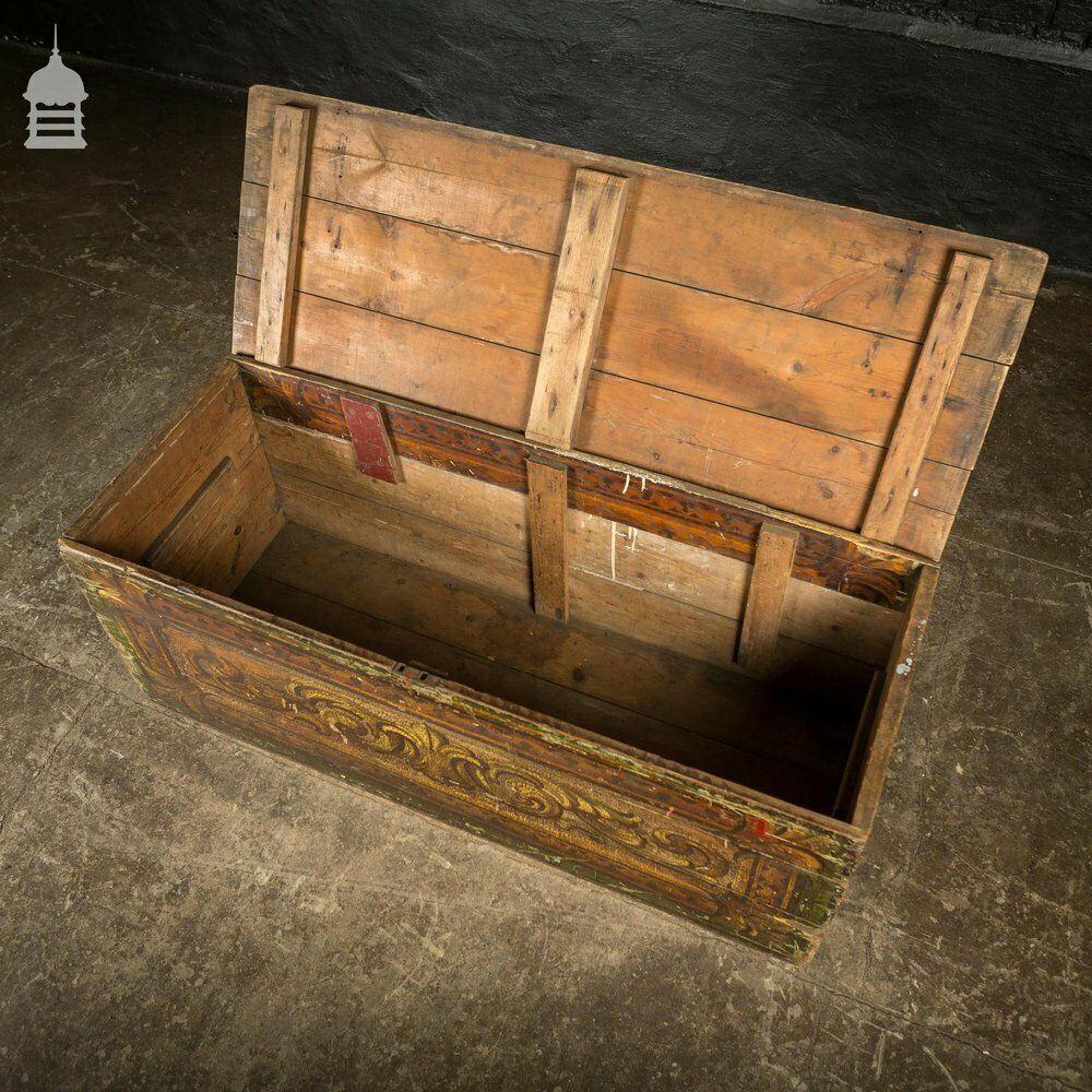19th C Pine Gypsy Showman’s Travel Chest With Original Painted Finish photo buy