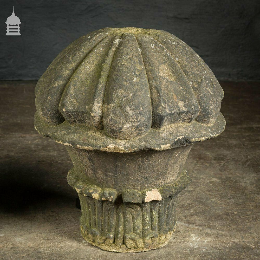 Pair Of 18th C Carved Sandstone Pier Cap Finials photo for sale