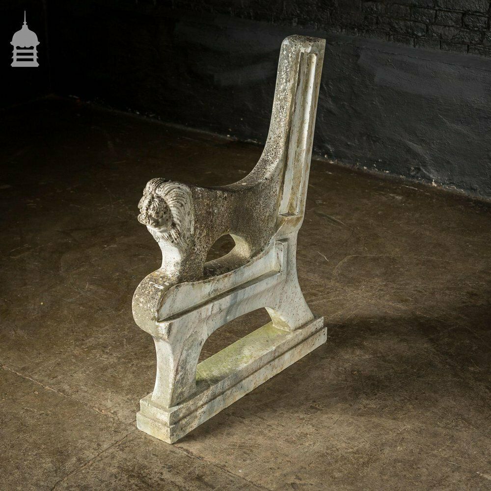 Pair Of Weathered Marble Bench Ends With Carved Dragon Design photo for sale