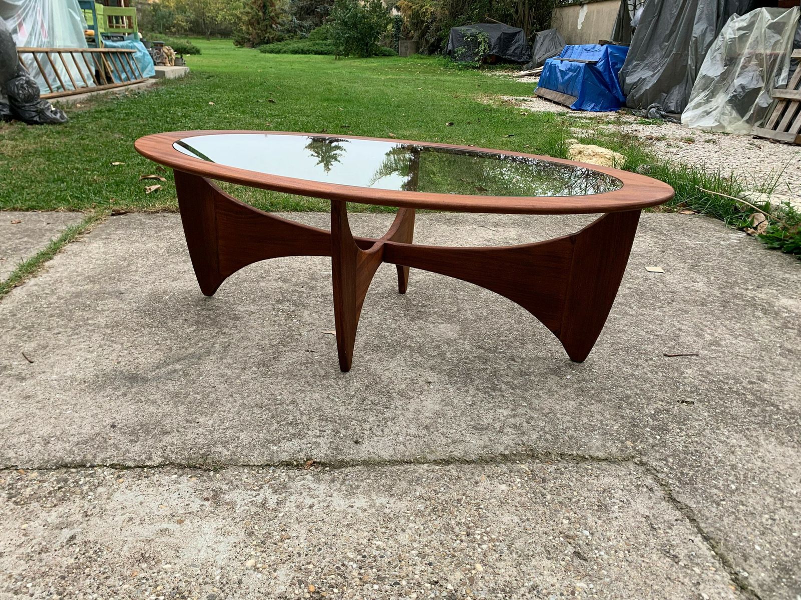 Oval Teak Astro Coffee Table With Glass Top By Victor Wilkins For G Plan, 1960s photo for sale