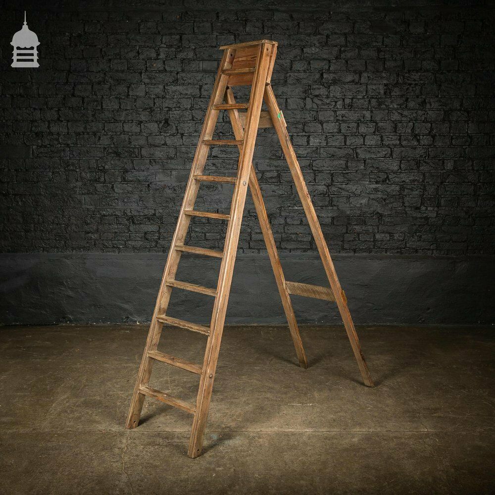 Edwardian Pitch Pine Folding A Steps Ladder