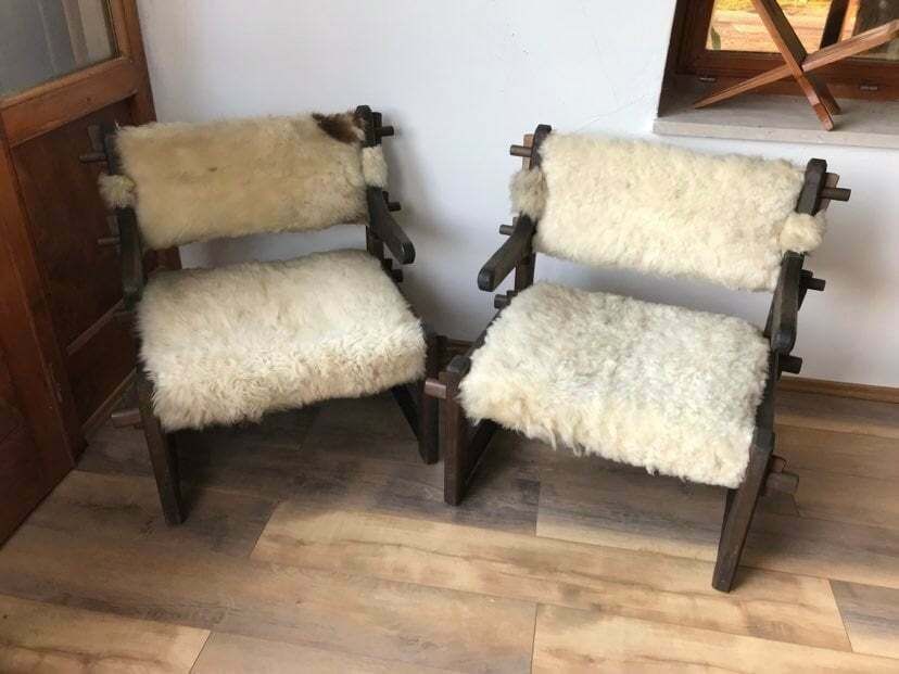 Mid Century Armchairs In Lambs Wool, Set Of 2 By Szedleczky