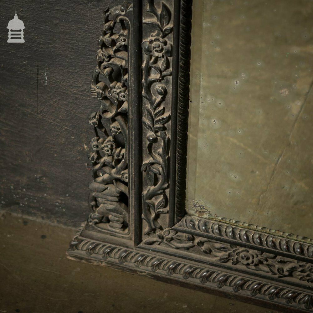 photo furniture Tall 19th C Ebonised Chinese Pier Plate Mirror With Carved Dragons