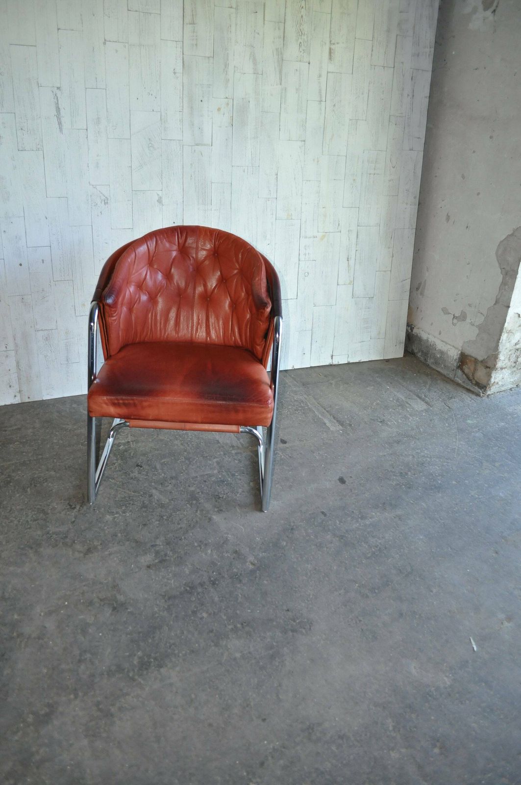 Mid Century Modern Tufted Leather Armchair, 1970s photo for sale