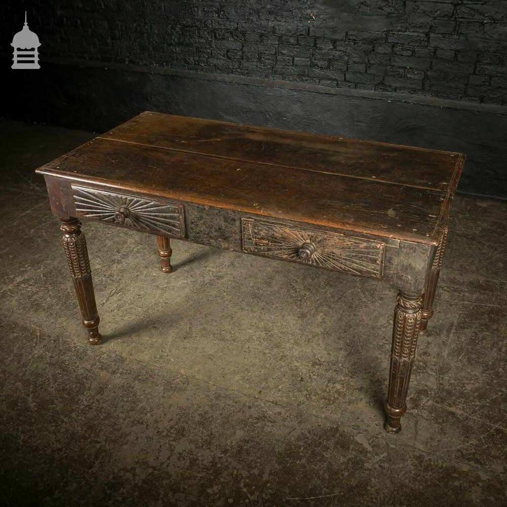 Impressive 18th C Hardwood Side Table With Carved Starburst Drawers photo Furniture