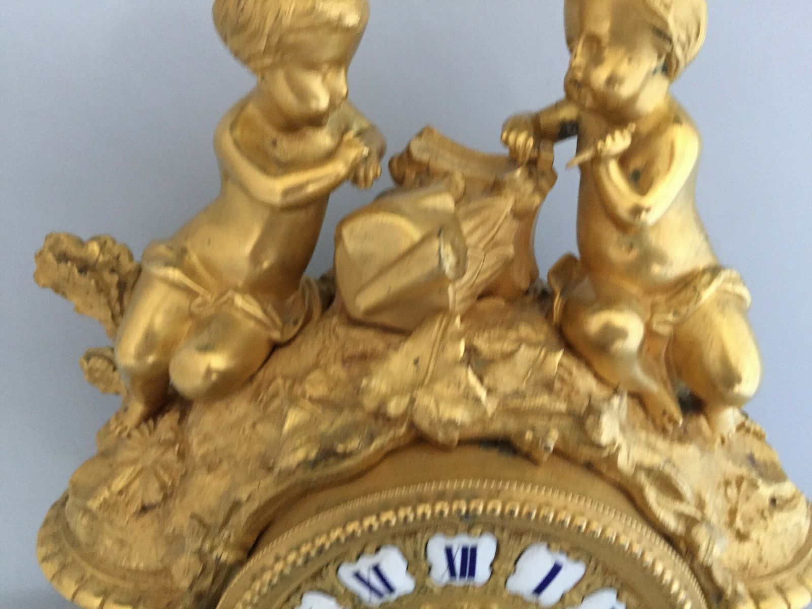 Antique French Ormolu And Porcelain Mantle Clock photo for sale