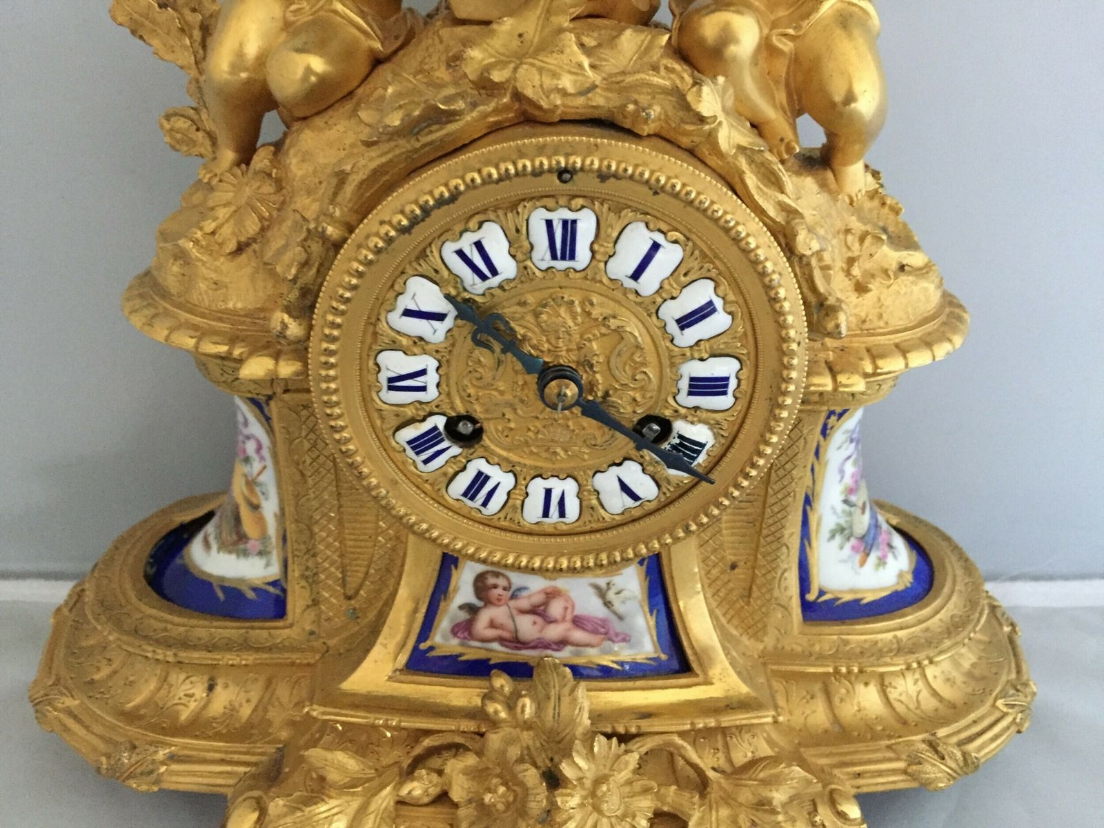 Antique French Ormolu And Porcelain Mantle Clock photo Home Decor