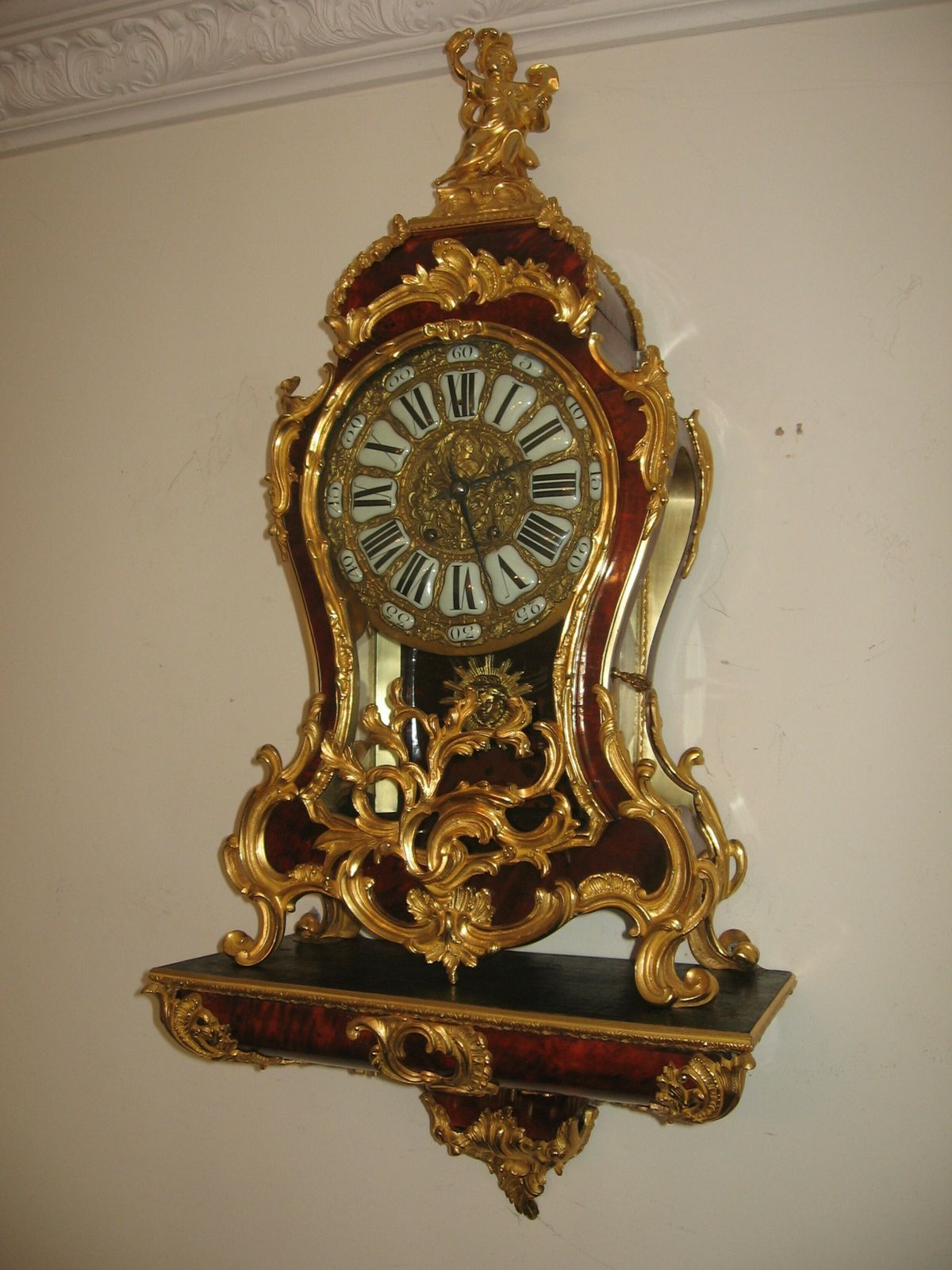 Antique French Ormolu And Faux Tortoiseshell Clock And Bracket photo vintage