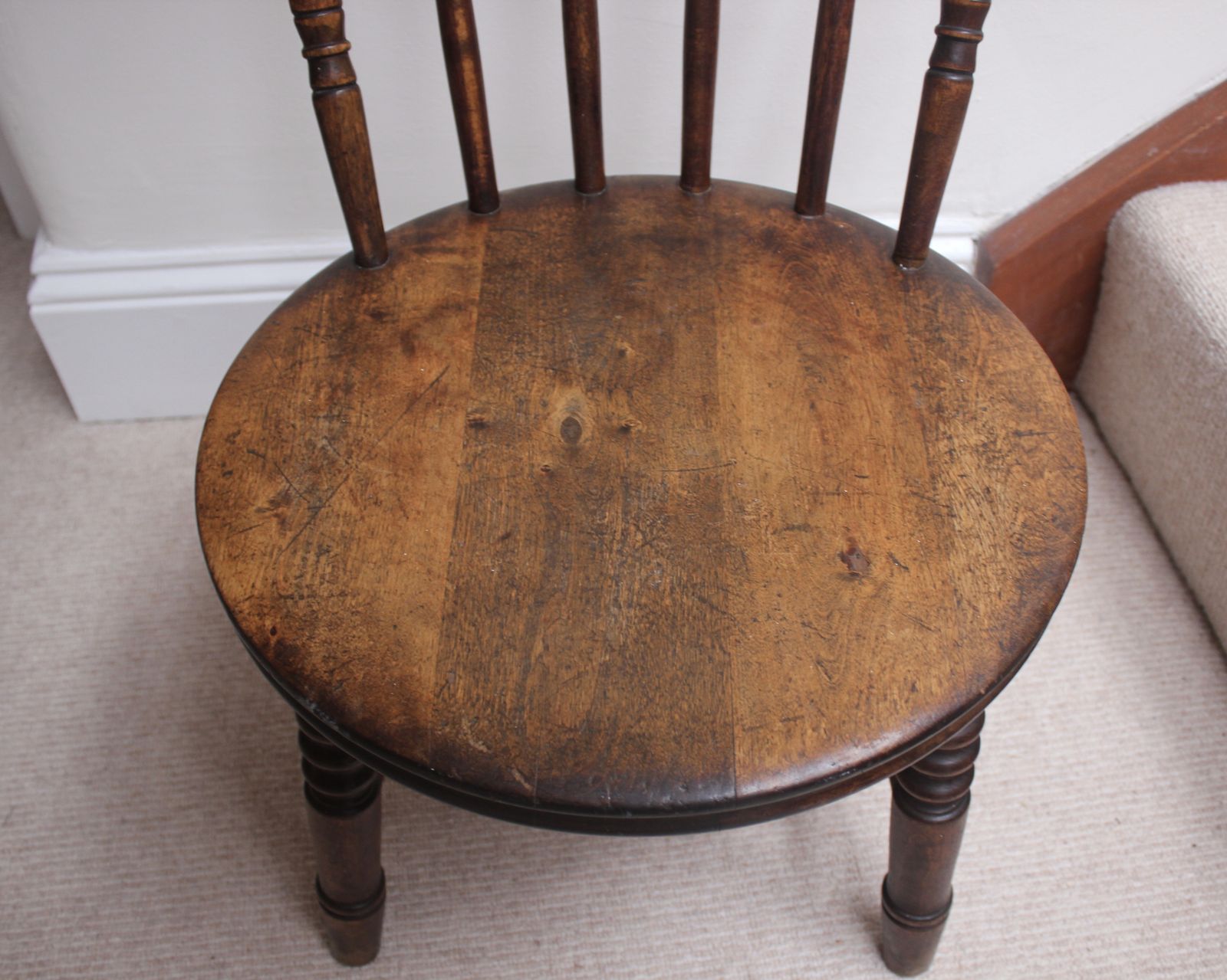 Antique Oak Nursing Chair With Bobbin Legs And Circular Seat photo Furniture