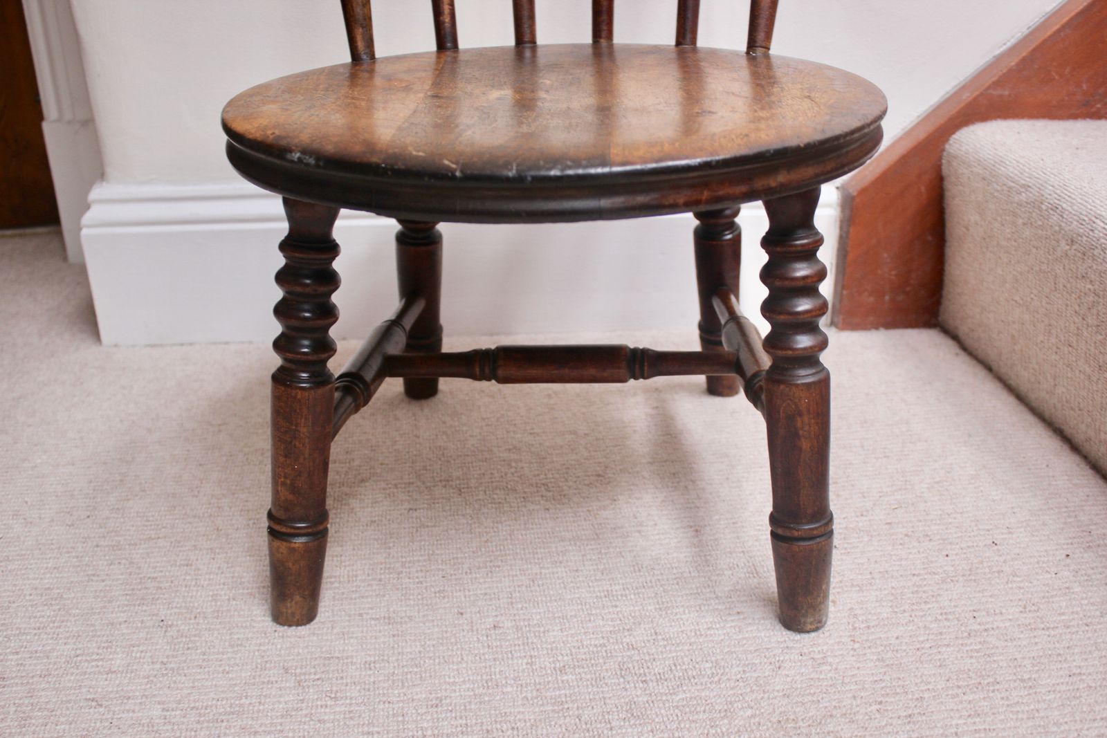 Antique Oak Nursing Chair With Bobbin Legs And Circular Seat photo vintage