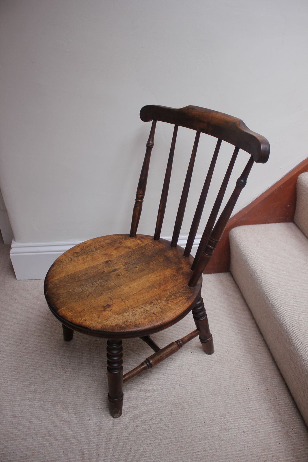photo for sale Antique Oak Nursing Chair With Bobbin Legs And Circular Seat