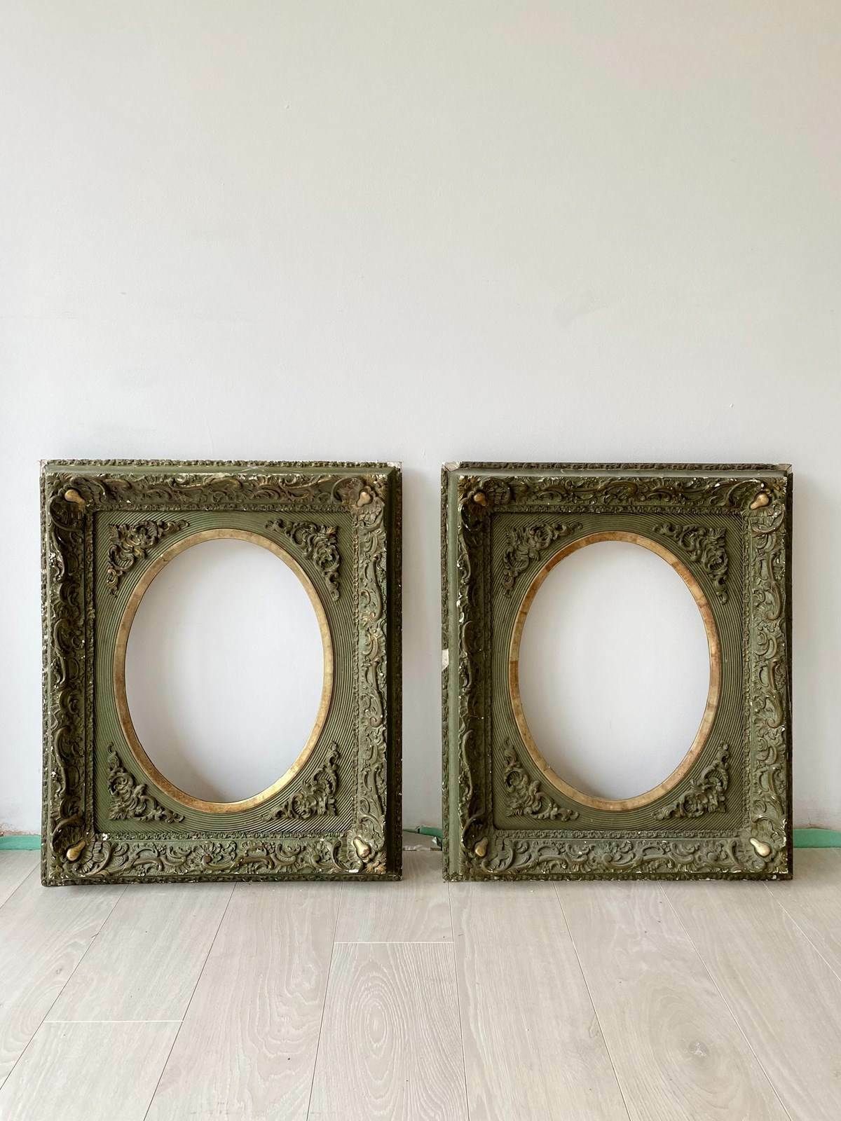 Fabulous Pair Of Antique Painted Gilt & Gesso Frames