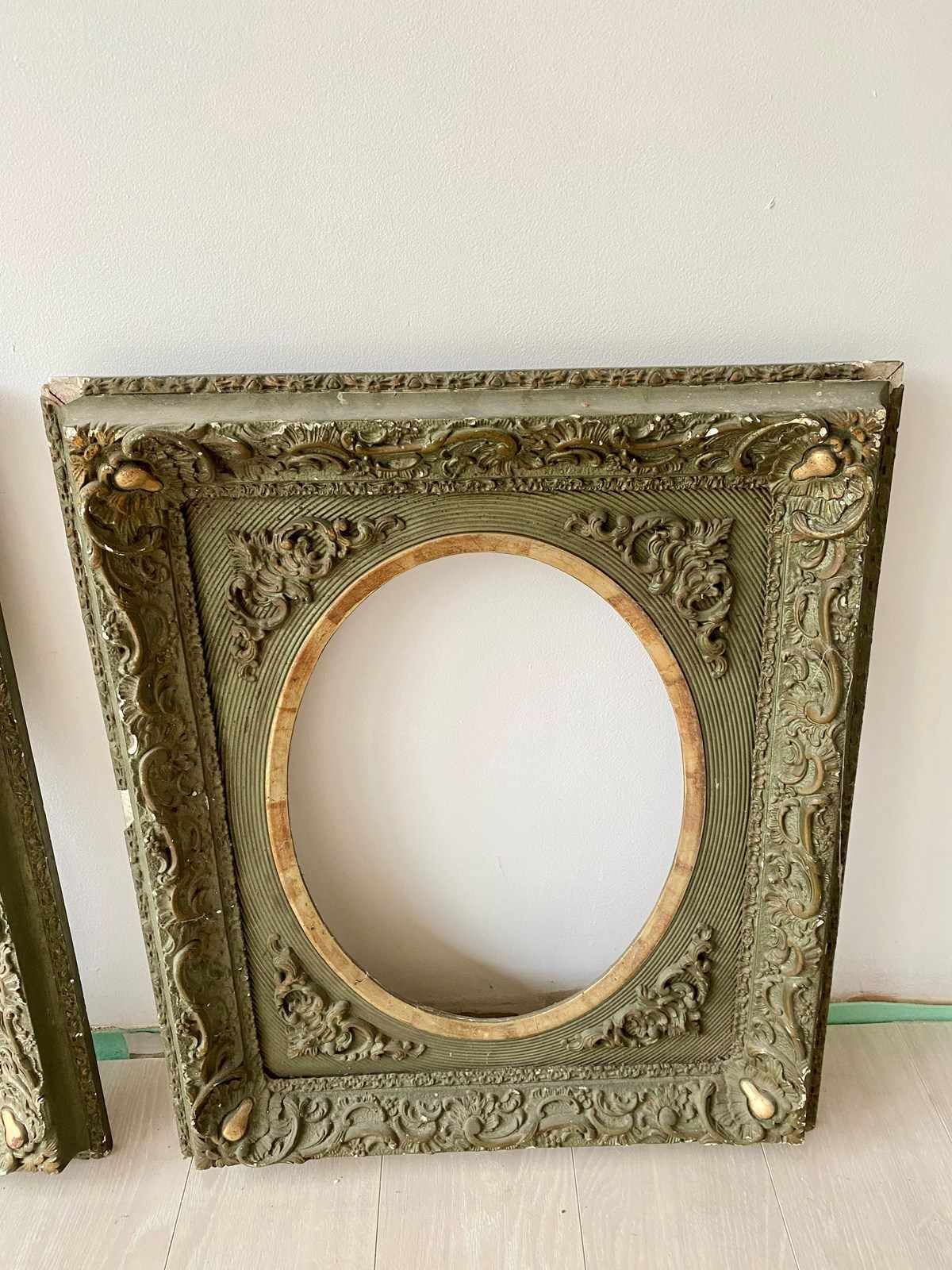 Fabulous Pair Of Antique Painted Gilt & Gesso Frames photo Home Decor
