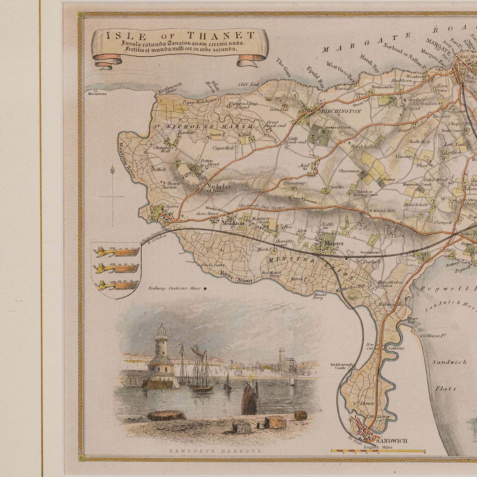 Antique Lithography Map, Isle Of Thanet, Kent, English, Cartography, Victorian photo 295.0