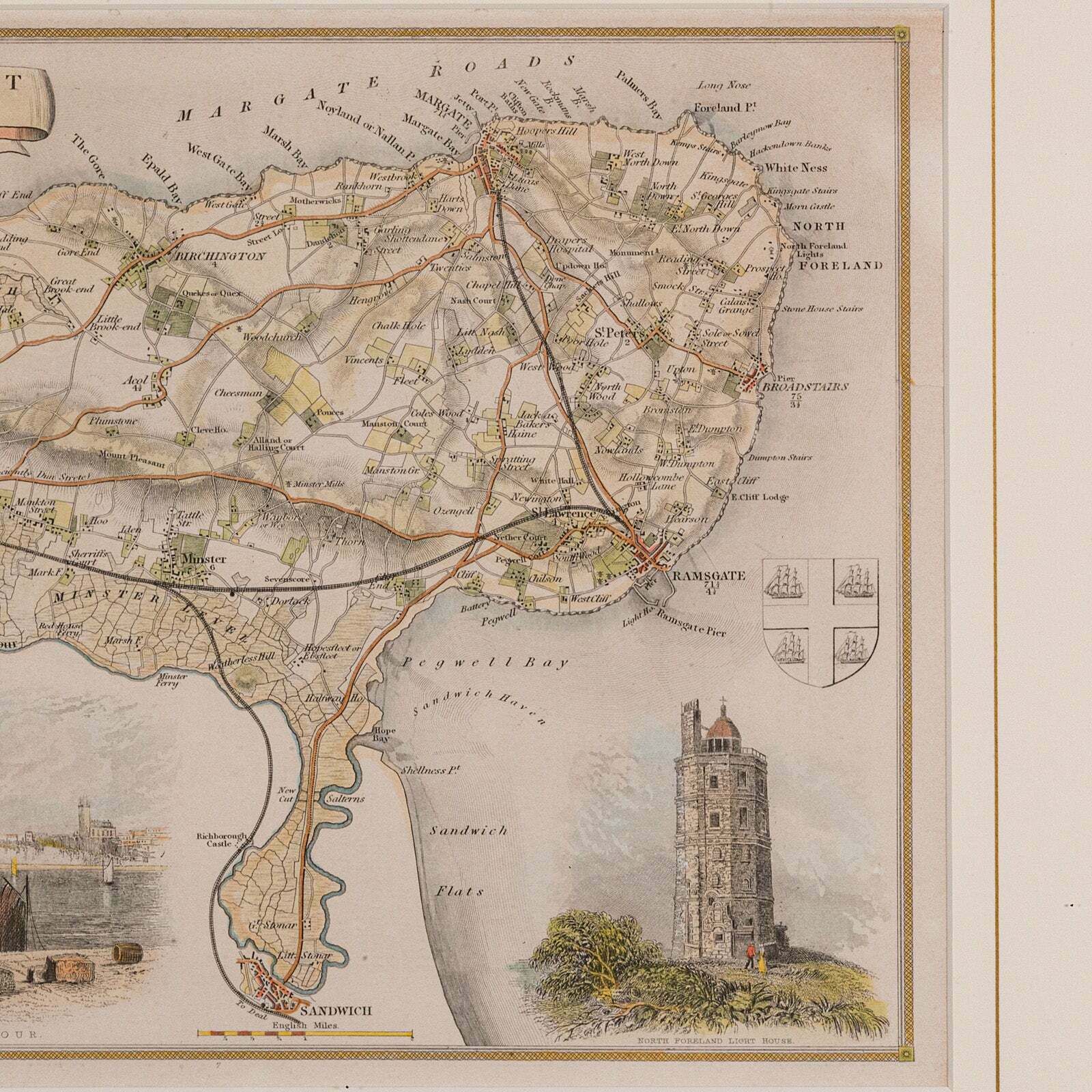 Antique Lithography Map, Isle Of Thanet, Kent, English, Cartography, Victorian photo vinterior