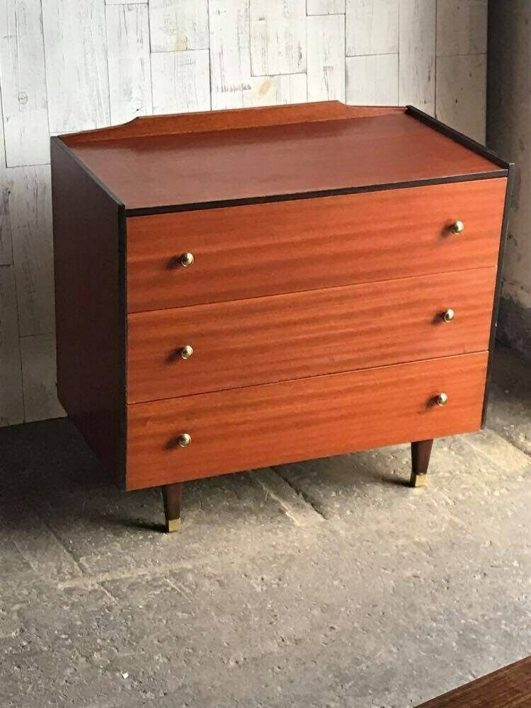 Vintage Chest Of Drawers With Black Trim And Gold Knobs photo vinterior