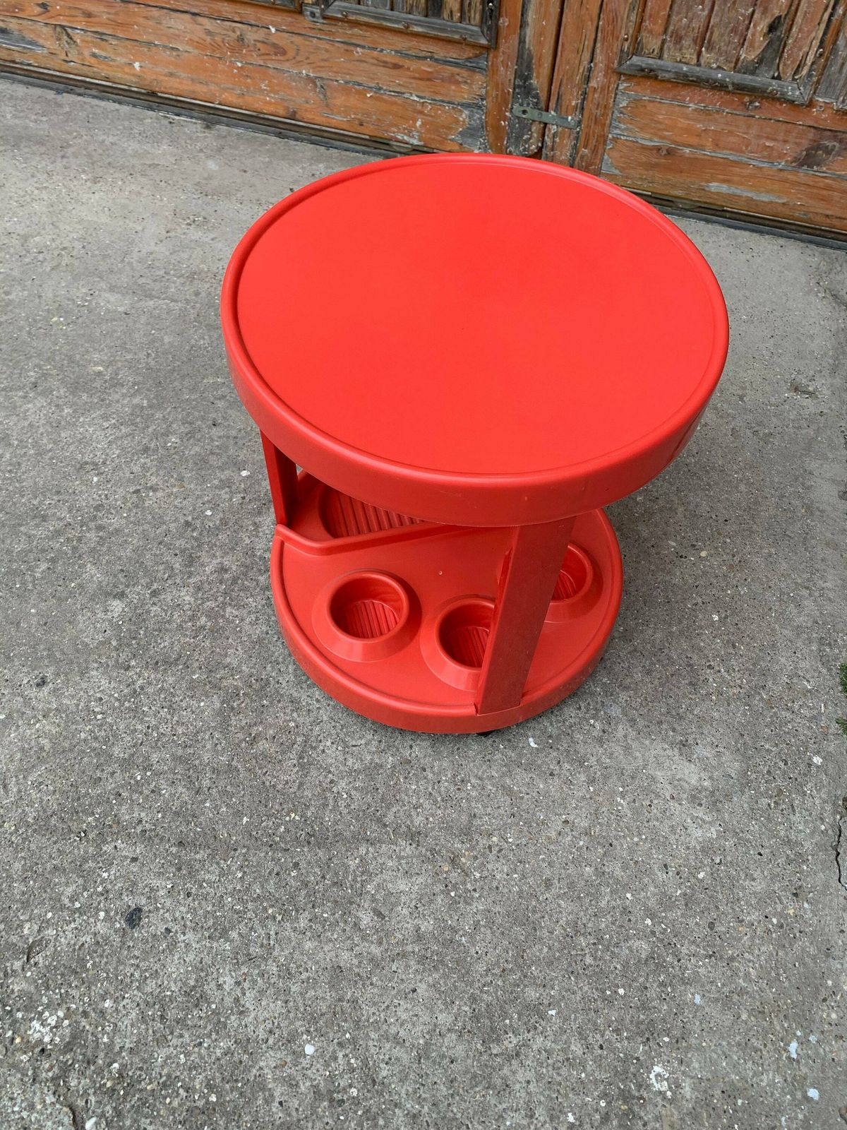 Mid Century Italian Bar Cart In Red Plastic, 1970s photo for sale