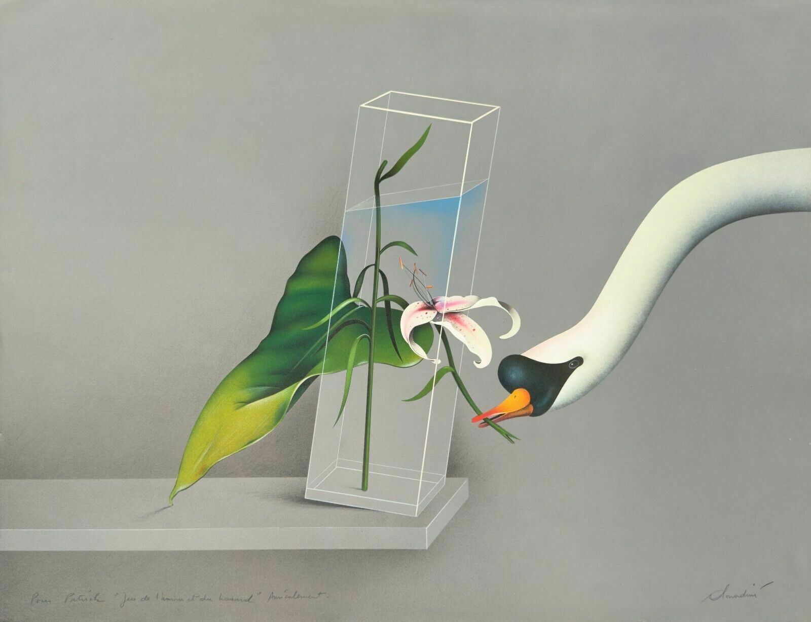 Jean Paul Donadini   Signed Lithograph Signed Lithograph Cygne Flowers Swan
