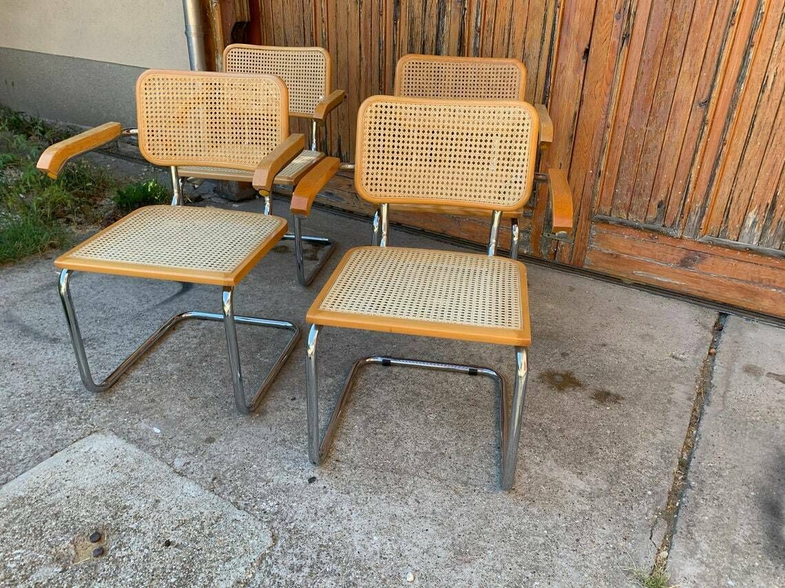 Mid Century Cantilever Chairs Set Of 4 / Marcel Breuer B64 Italian Armchairs / Made In Italy photo buy