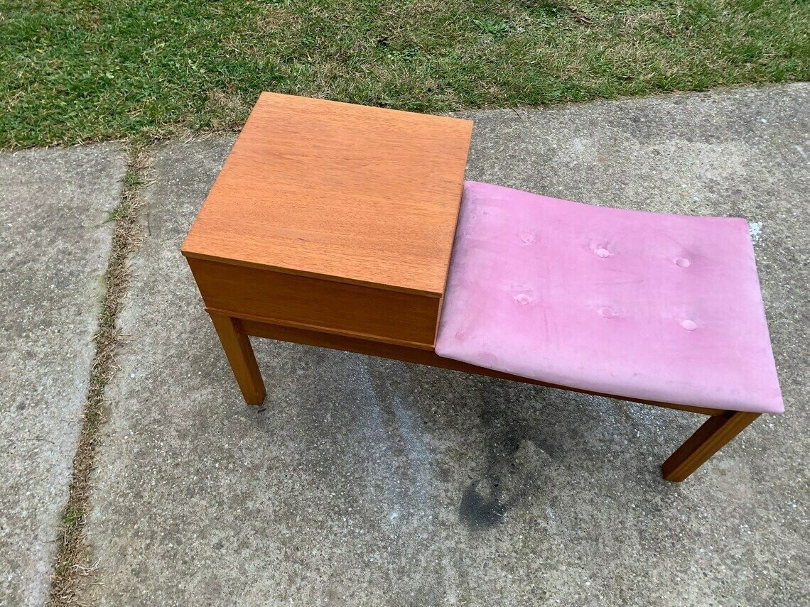 Restored Mid Century Teak Telephone Bench, 1960s photo for sale
