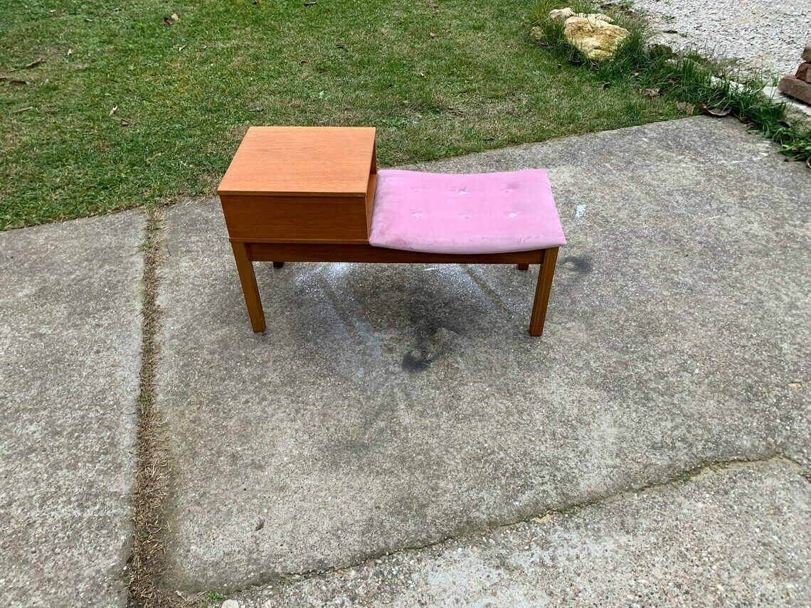 Restored Mid Century Teak Telephone Bench, 1960s photo vinterior