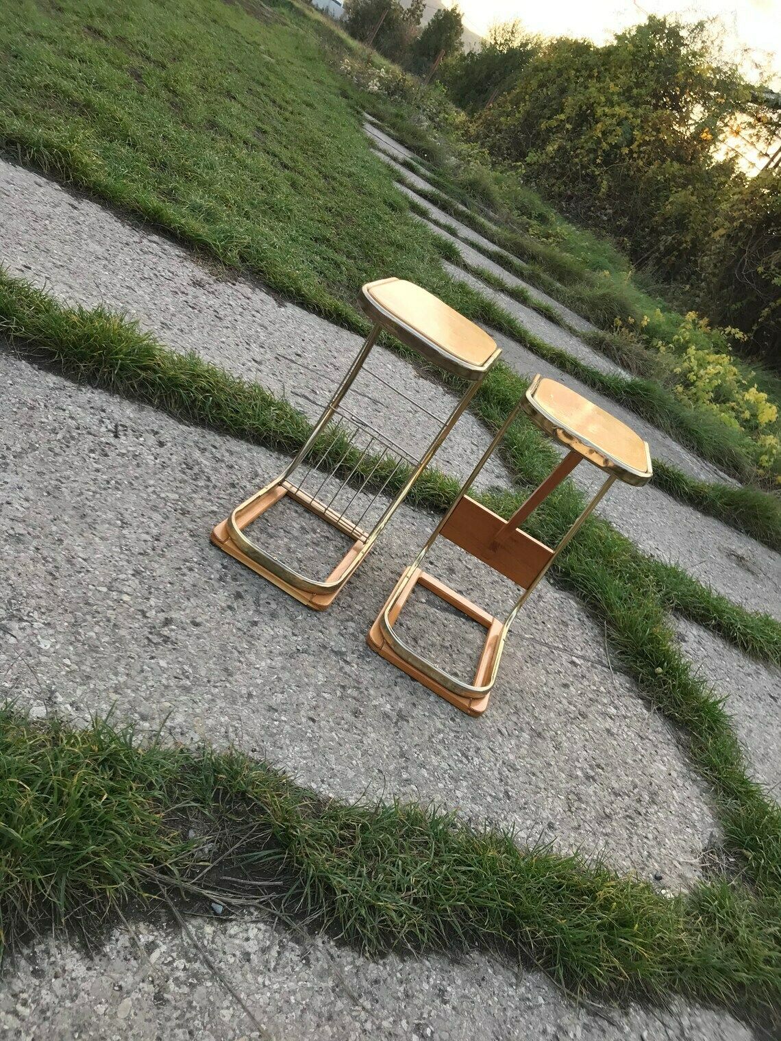 Mid Century Italian Side Tables With Magazine Rack, 1950s Set Of 2 photo vintage