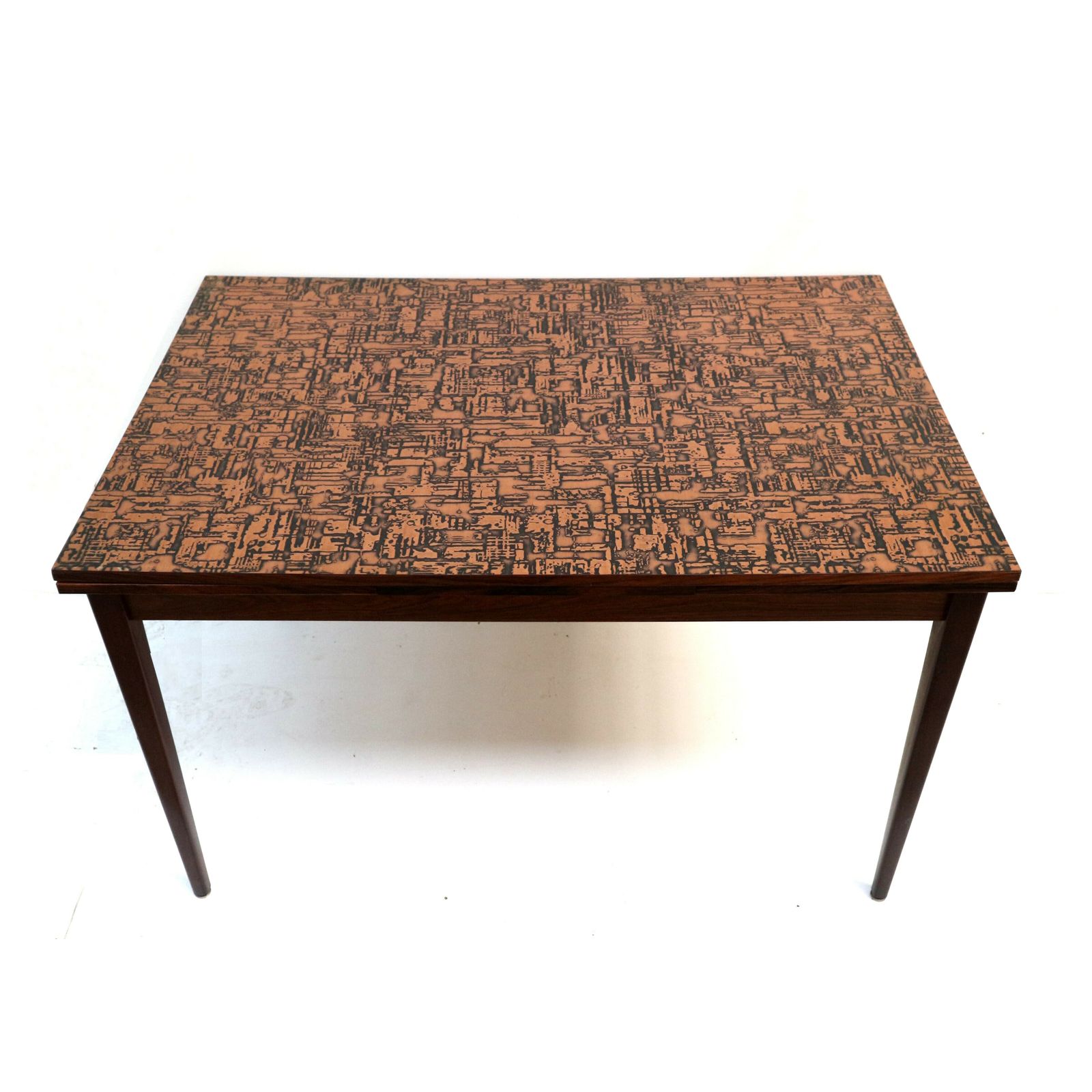 Unique Vintage Brutalist Extendable Dining Table With Copper Top photo furniture