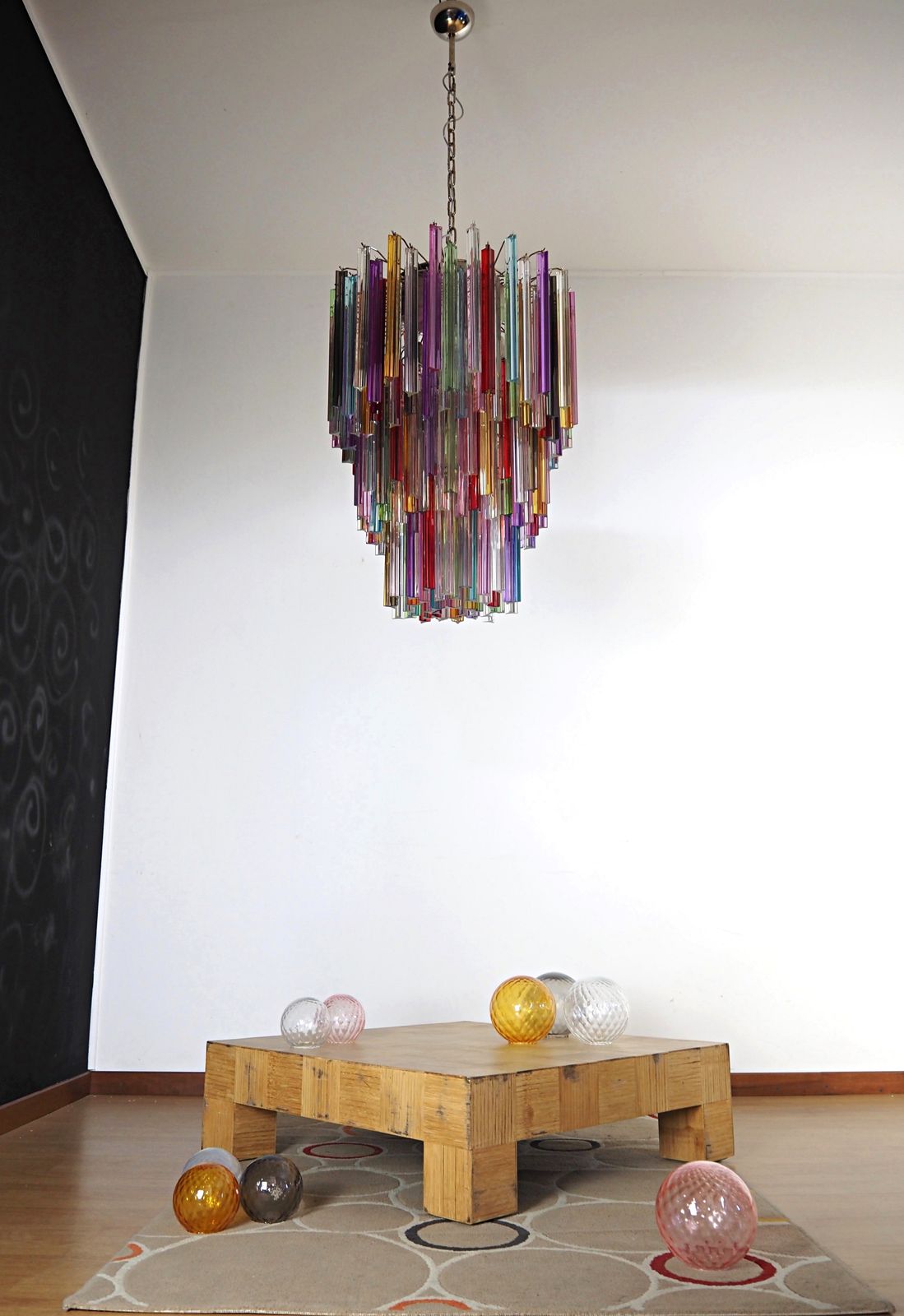 photo vintage Huge Murano Chandelier Multicolor Triedri – 187 Prism   Mariangela Model