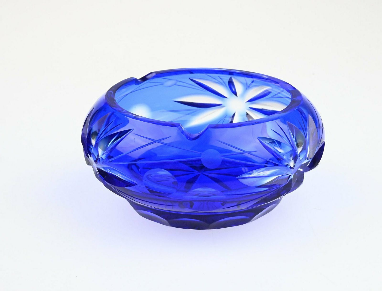 Antique Czech Glass Ashtray   Cobalt Blue With Flower Etchings, 1960s 1970s Elegance Glass Ashtray, Czech Glass Ashtray, Glass Ashtray photo 75.0