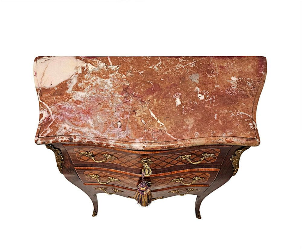 A Very Rare 19th Century Marble Top Inlaid Ormolu Mounted Chest Of Drawers photo furniture