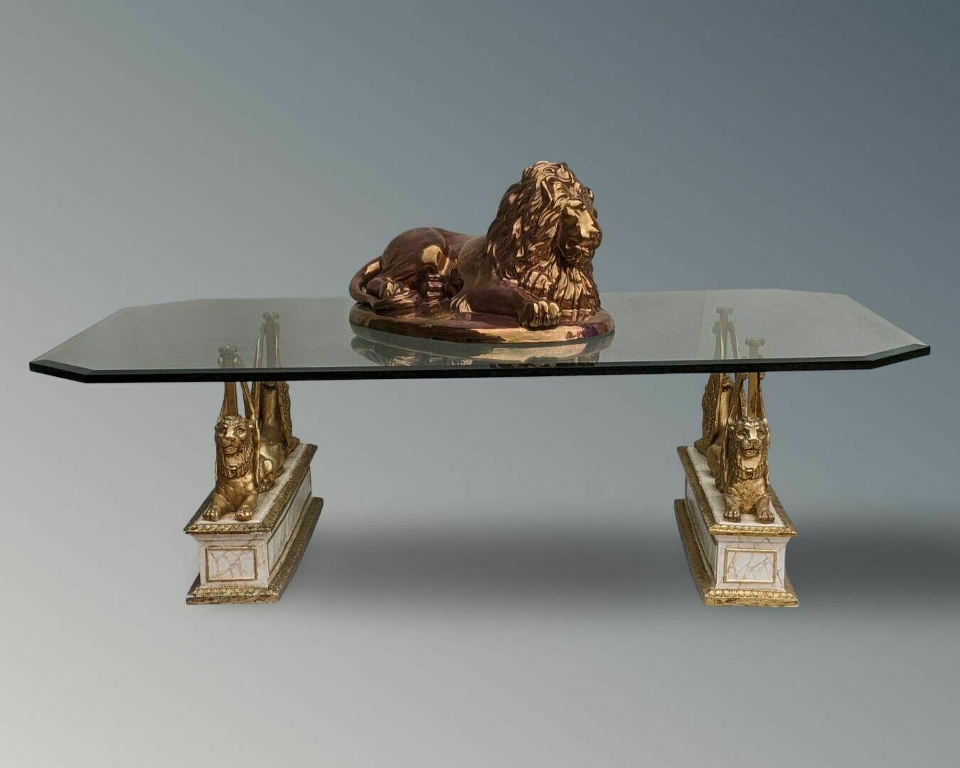 685.0 Large Constanti Lion Sculpture In Copper Lustre Glaze photo