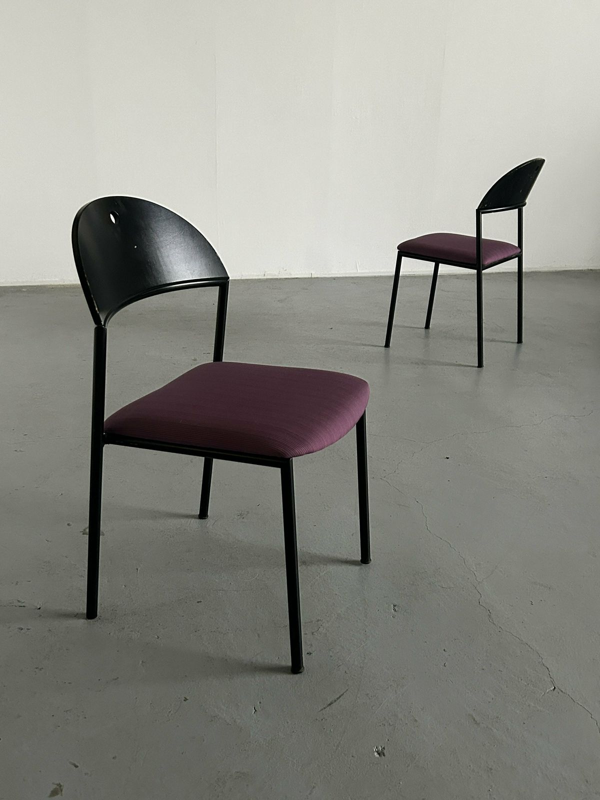 Pair Of Postmodern 'Thesis' Visitor Armchairs Or Dining Chairs By Wiesner Hager, 1990s Austria / Pop Art Memphis Style, Striped Upholstery photo furniture