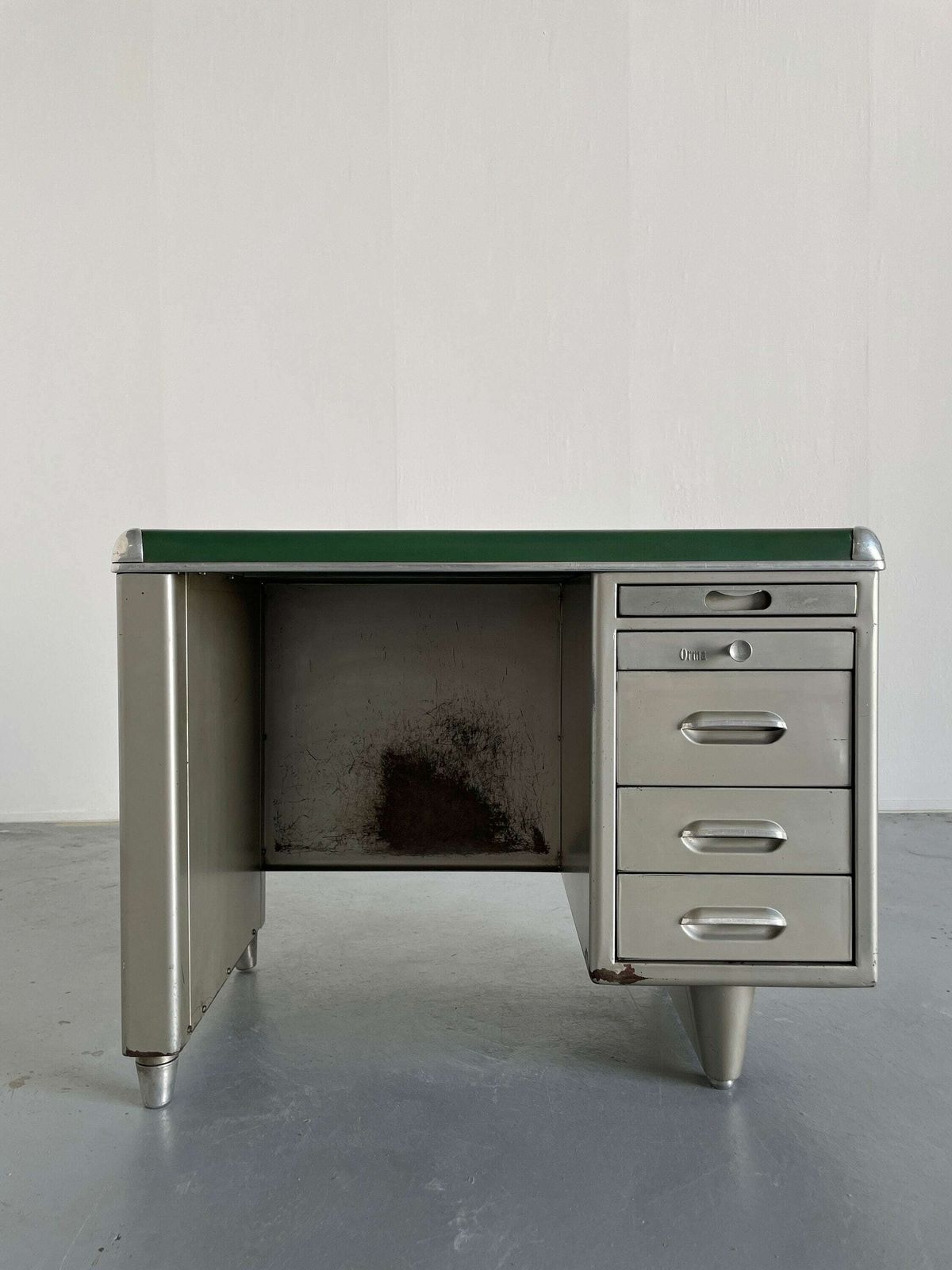 1950s Industrial Single Bank Steel Tanker Desk By Orma Milano, Italy photo furniture