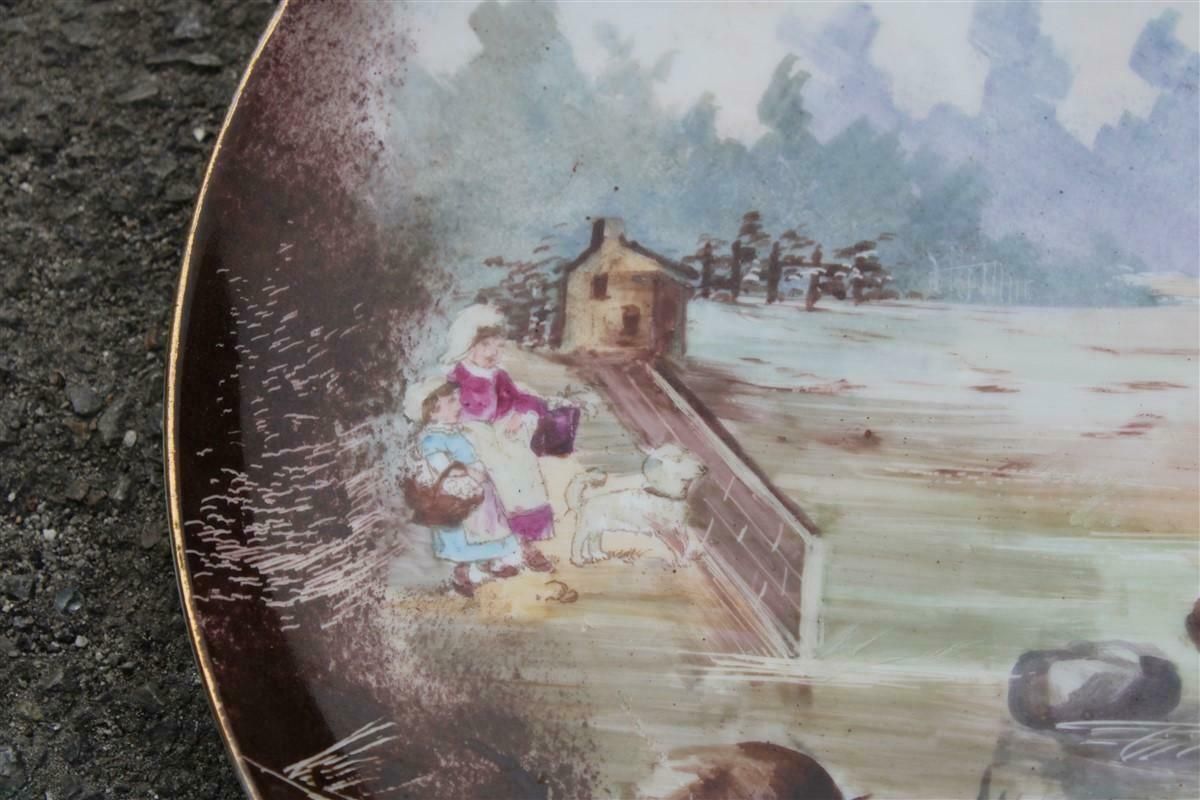 Plate Decorated And Hand Painted 1930 With Children And Porcelain Countryside photo Art
