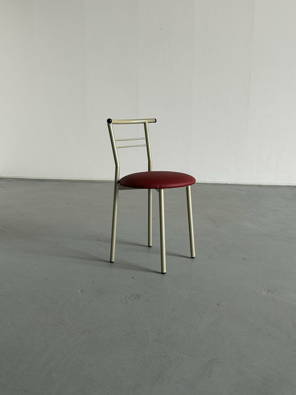 Postmodern Memphis Style Metal Chair With Red Faux Leather Upholstery, 1980s Italy