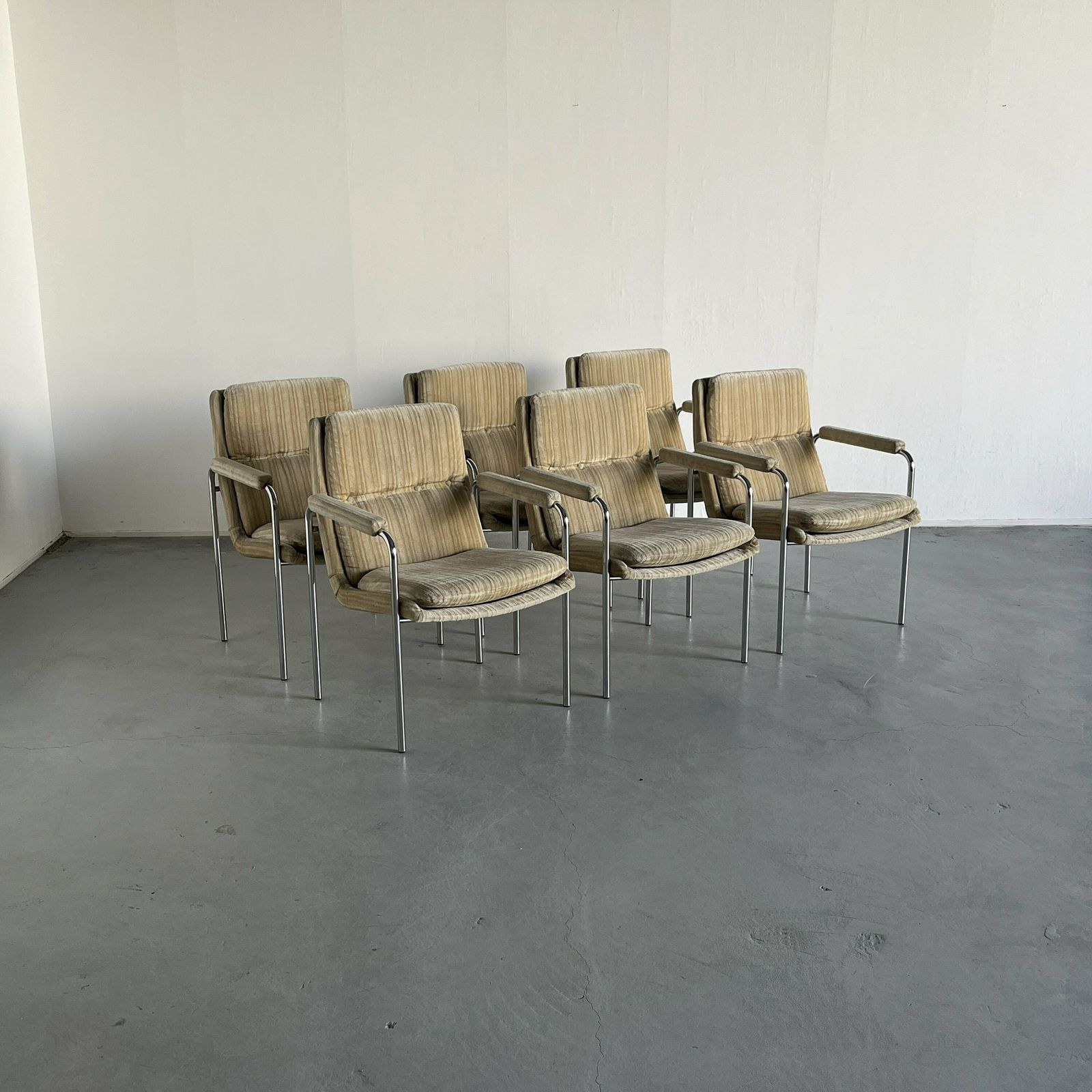 1 Of 6 Mid Century Modern Chrome Tubular Steel And Striped Upholstery Armchairs, 1970s Germany photo furniture