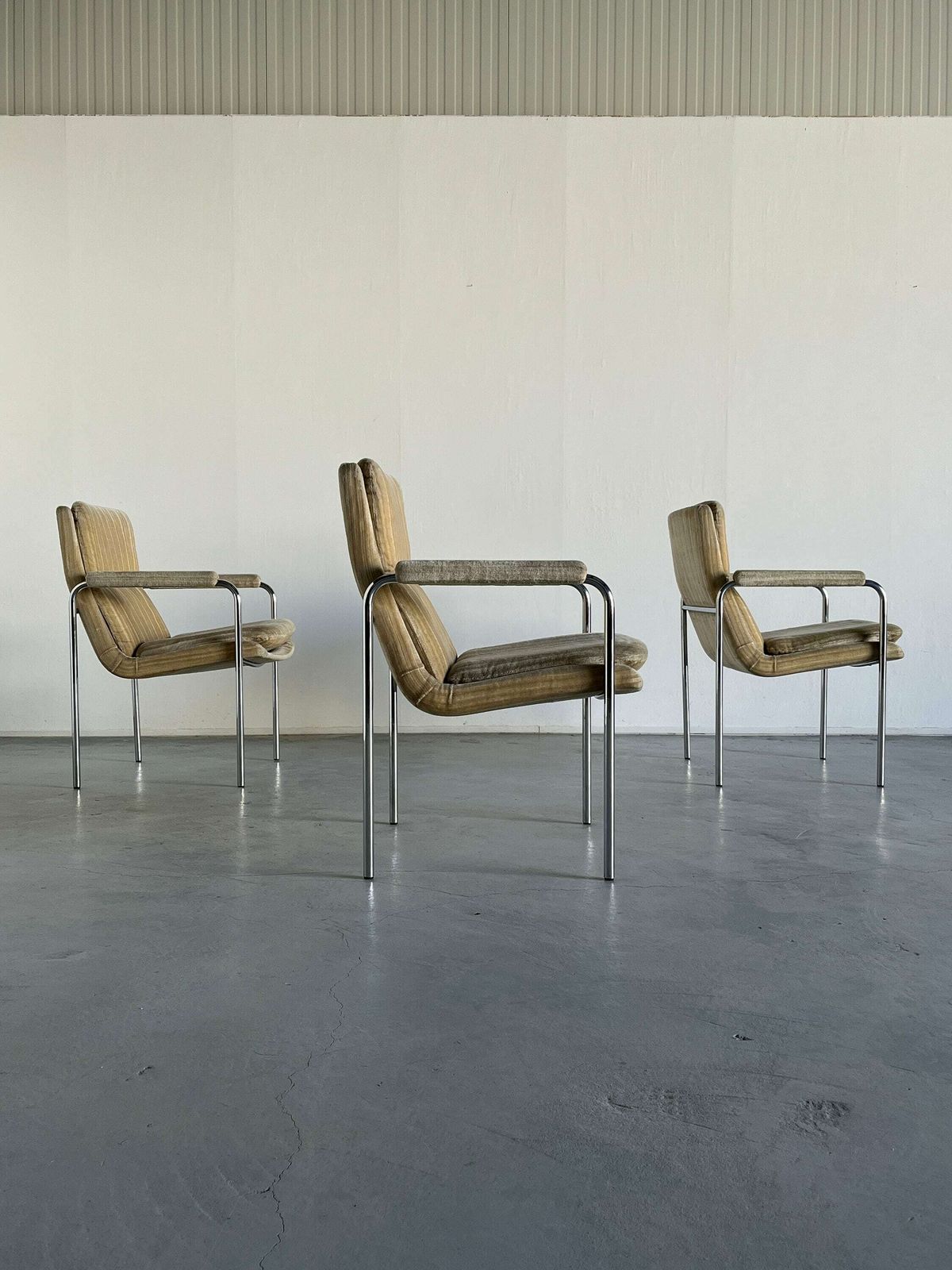 1 Of 6 Mid Century Modern Chrome Tubular Steel And Striped Upholstery Armchairs, 1970s Germany photo Furniture