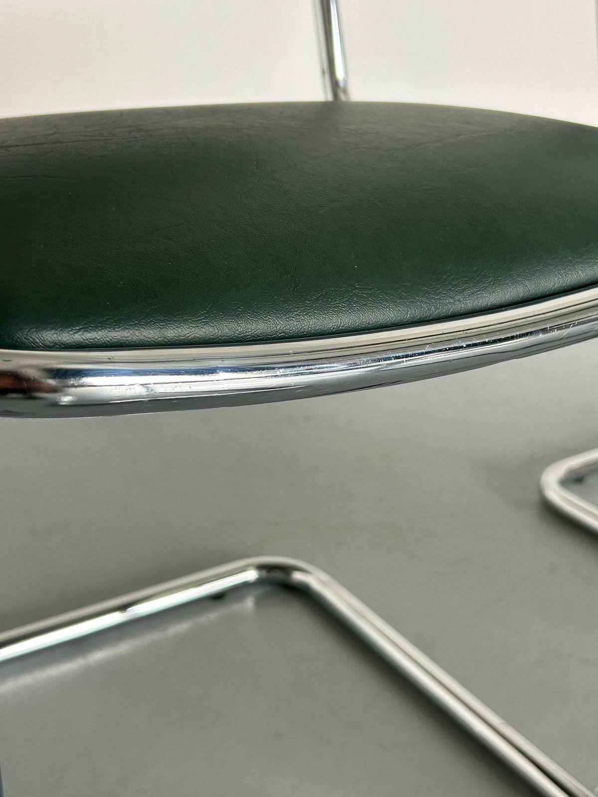photo for sale 1 Of 6 Bauhaus Design Chrome Tubular Steel And Green Faux Leather Cantilever Chairs, 1980s Italy