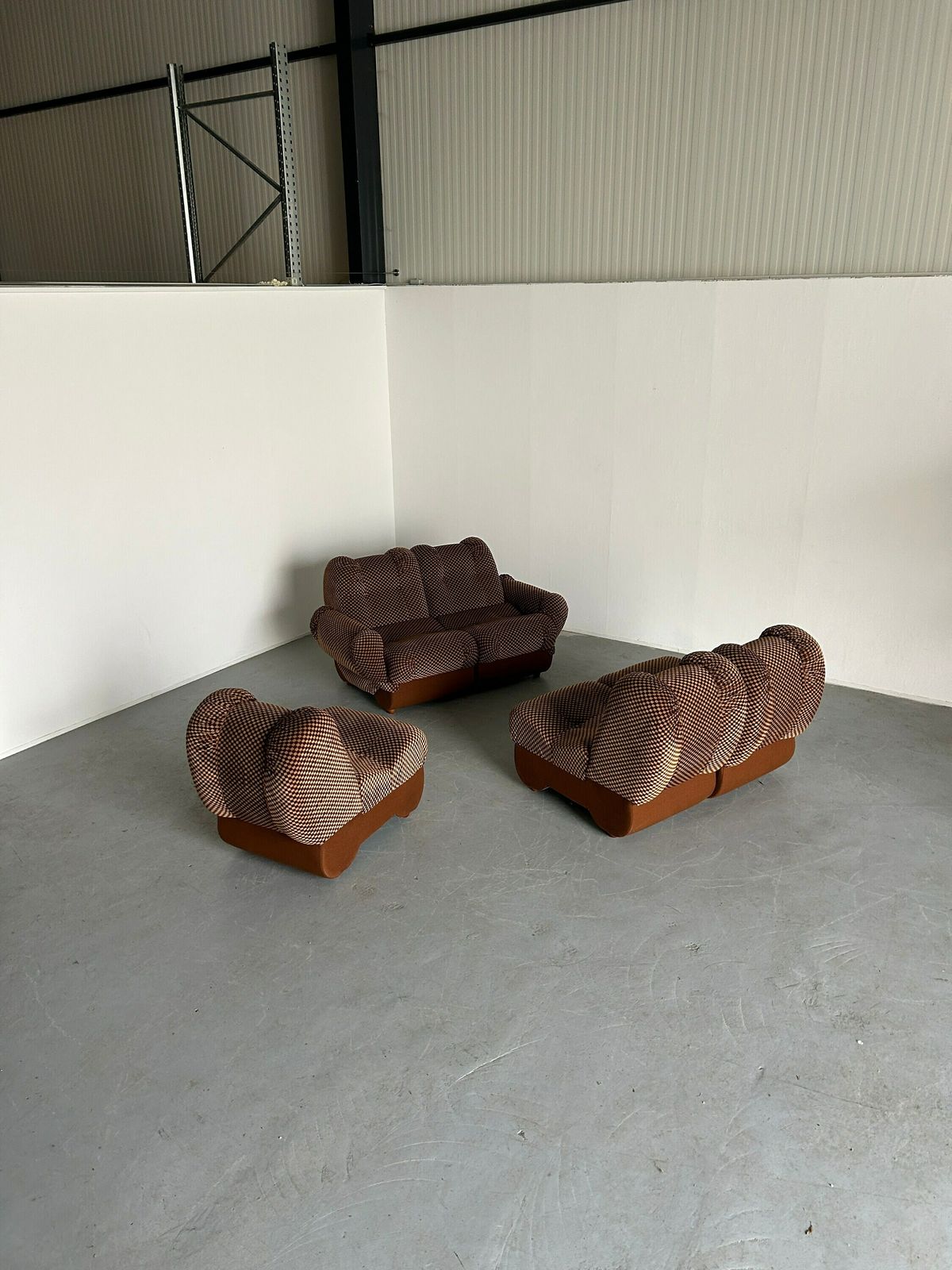 Large Italian Space Age Sculptural Cloud Modular Sofa Set In Brown Striped Fabric, Italian Mid Century Five Piece Modern Modular Sofa photo furniture