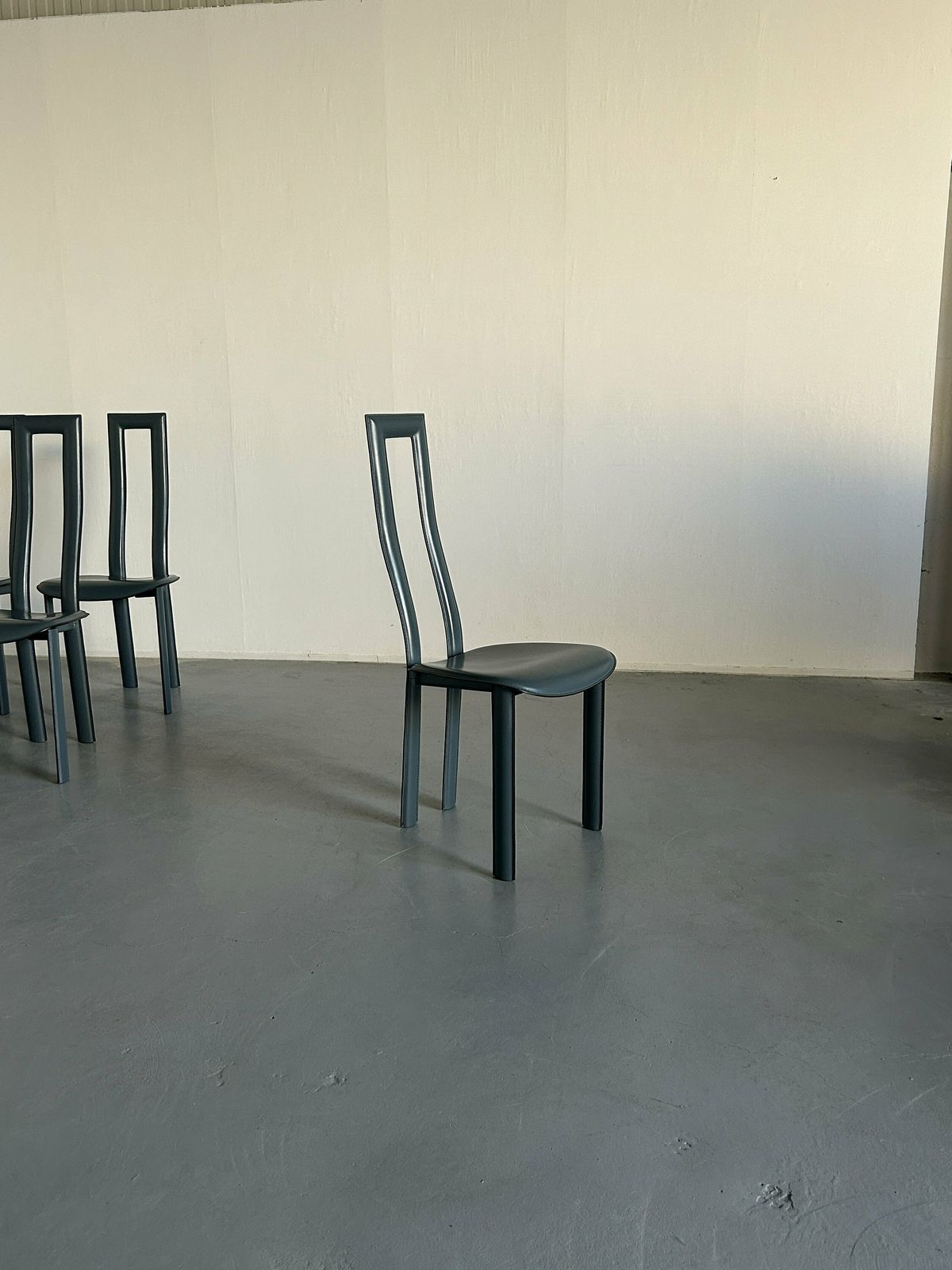 Set Of 8 Vintage Italian Leather High Back Postmodern Dining Chairs, In Style Of Pietro Constantini, 1980s Italy photo for sale