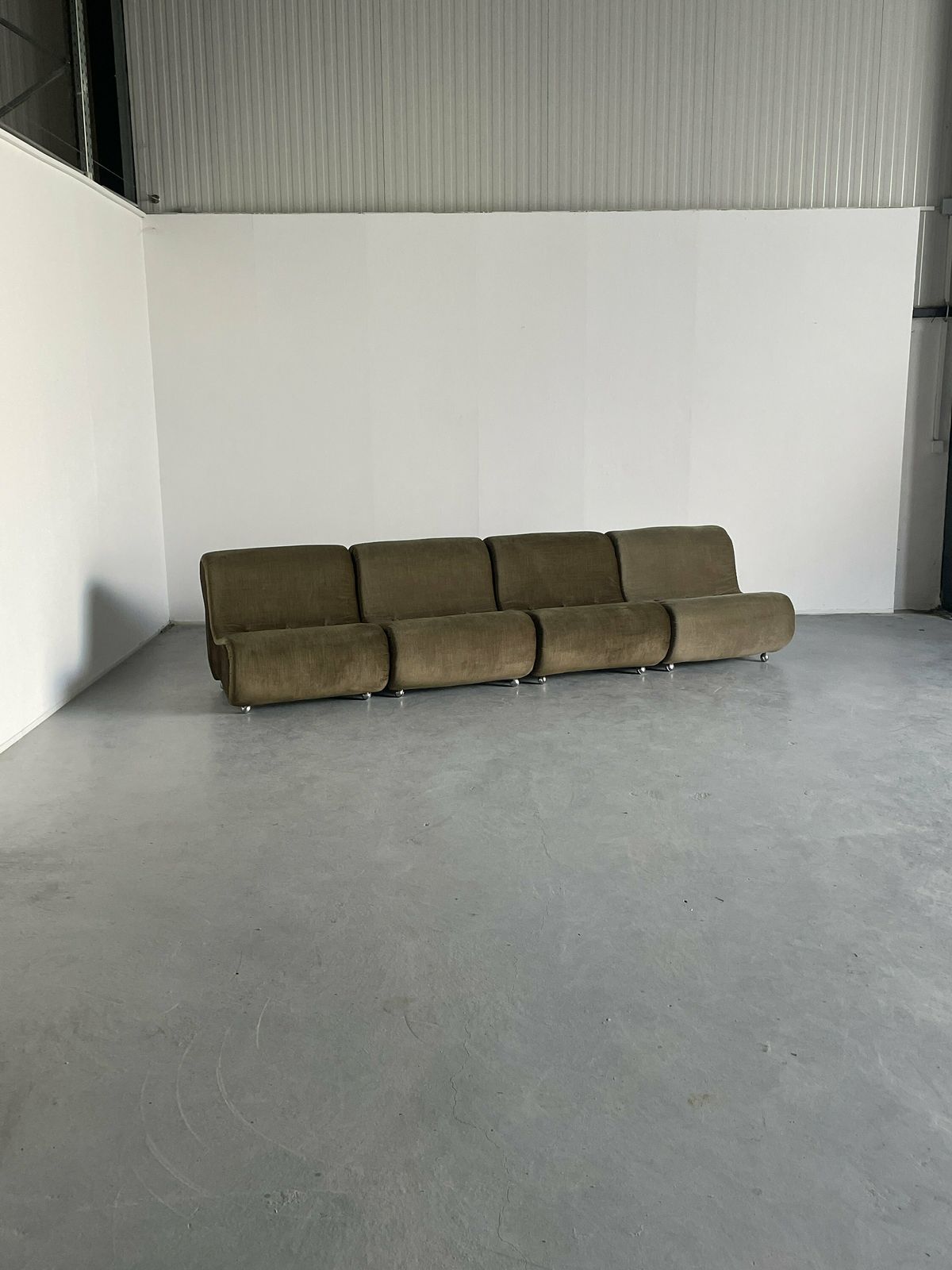 Vintage Italian Space Age Modular Seating Set In Striped Brown Fabric, Set Of 4, 1970s Mid Century Modern Sectional Or Modular Sofa photo 3482.0