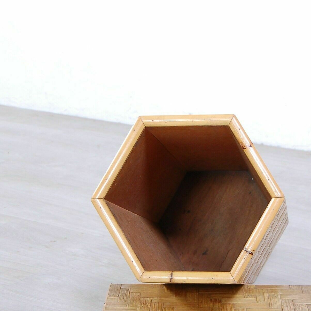 Home Decor Vintage 70s Design Hexagonal Umbrella Stand In Wood And Bamboo photo