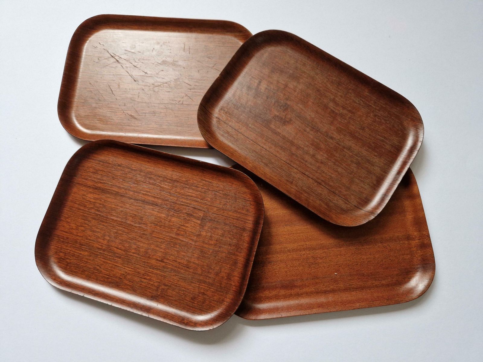 Set Of Four Midcentury Serving Teak Trays Backman For Airlines, Finland, 1960s photo 271.0