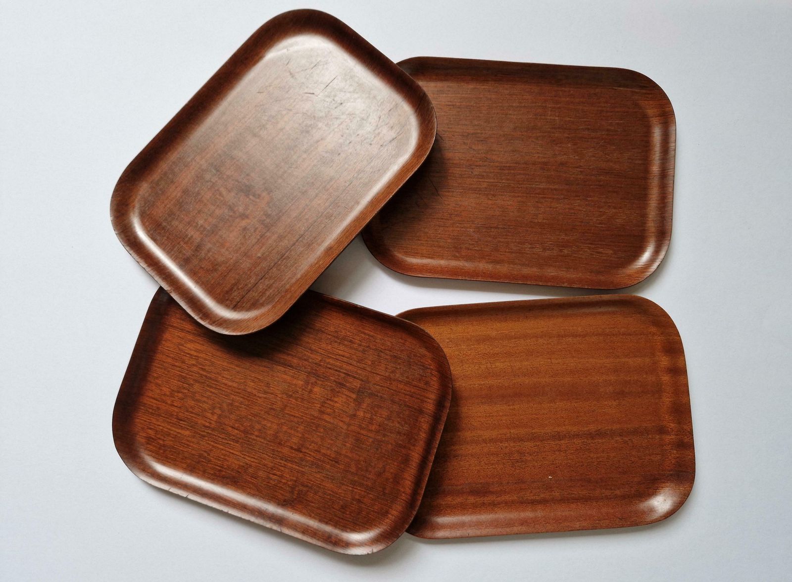 Set Of Four Midcentury Serving Teak Trays Backman For Airlines, Finland, 1960s photo vinterior