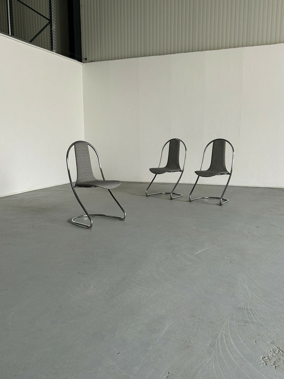 1 Of 3 Italian Space Age Chromed Tubular Steel Cantilever Chairs In Style Of Willy Rizzo For Cidue, 1980s Italy photo furniture